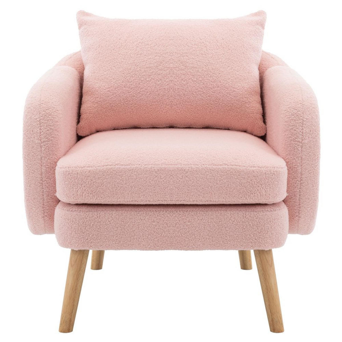 POLSTERSESSEL in Rosa Teddy-Samt with Massivholz-Beinstuhl - Pink, Textil (72/79/71cm) - KOMHTOM