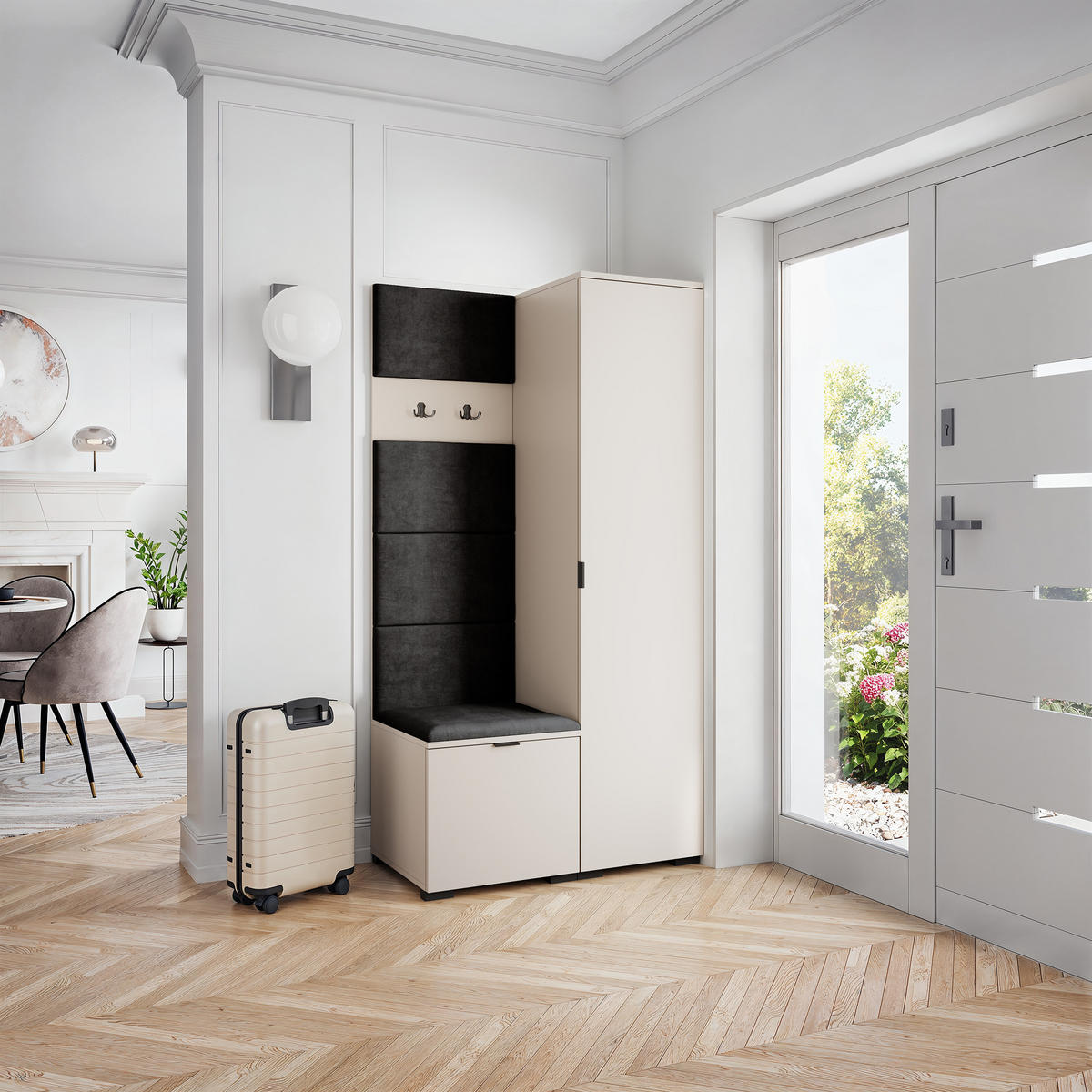 GARDEROBENSCHRANK LORI 95/181/51 cm Modern Kaschmir - Kaschmir/Schwarz, Holzwerkstoff (95/181/51cm) - MASSENO