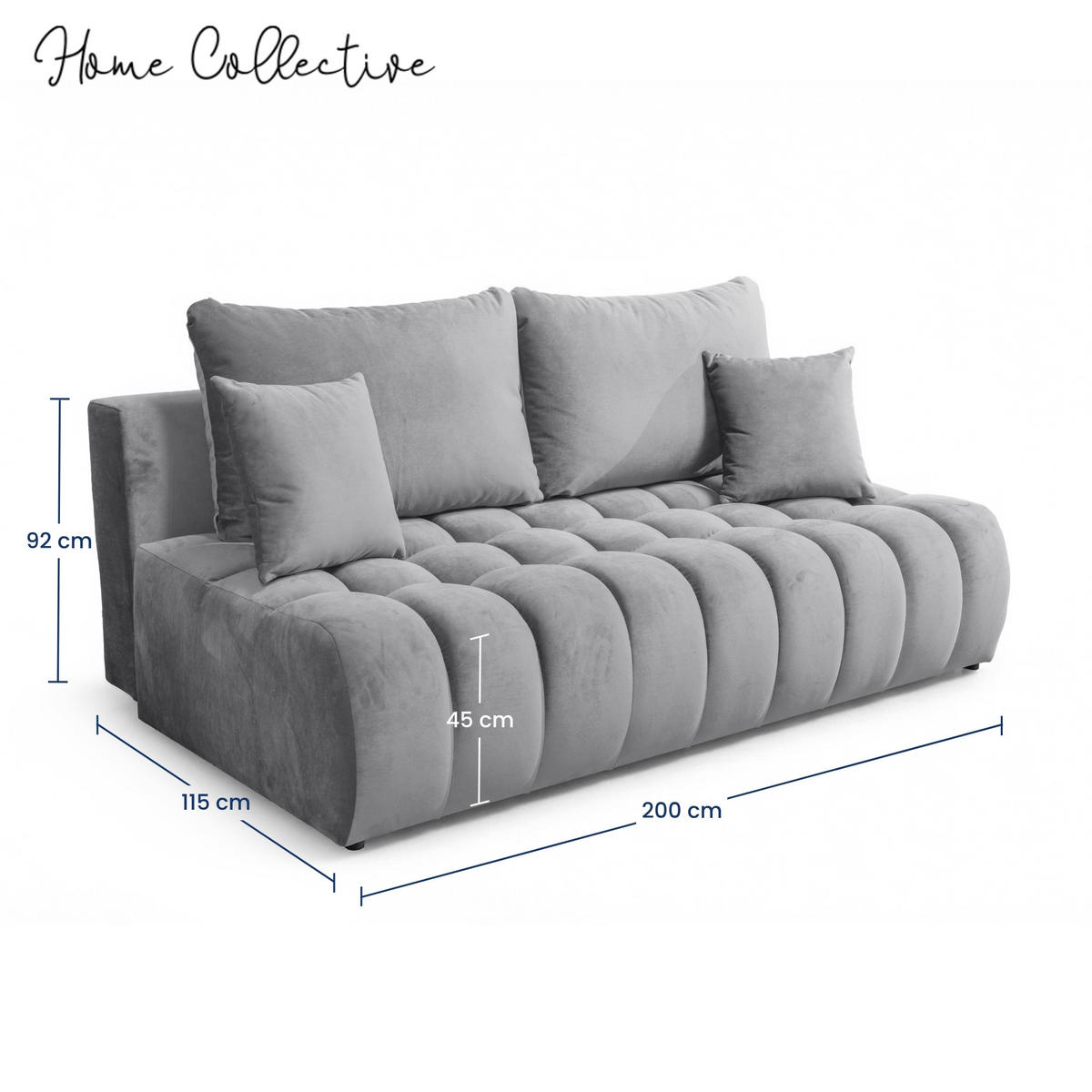 SOFA 200 cm in Aschgrau - Grau, Textil (200/92/115cm) - Home Collective