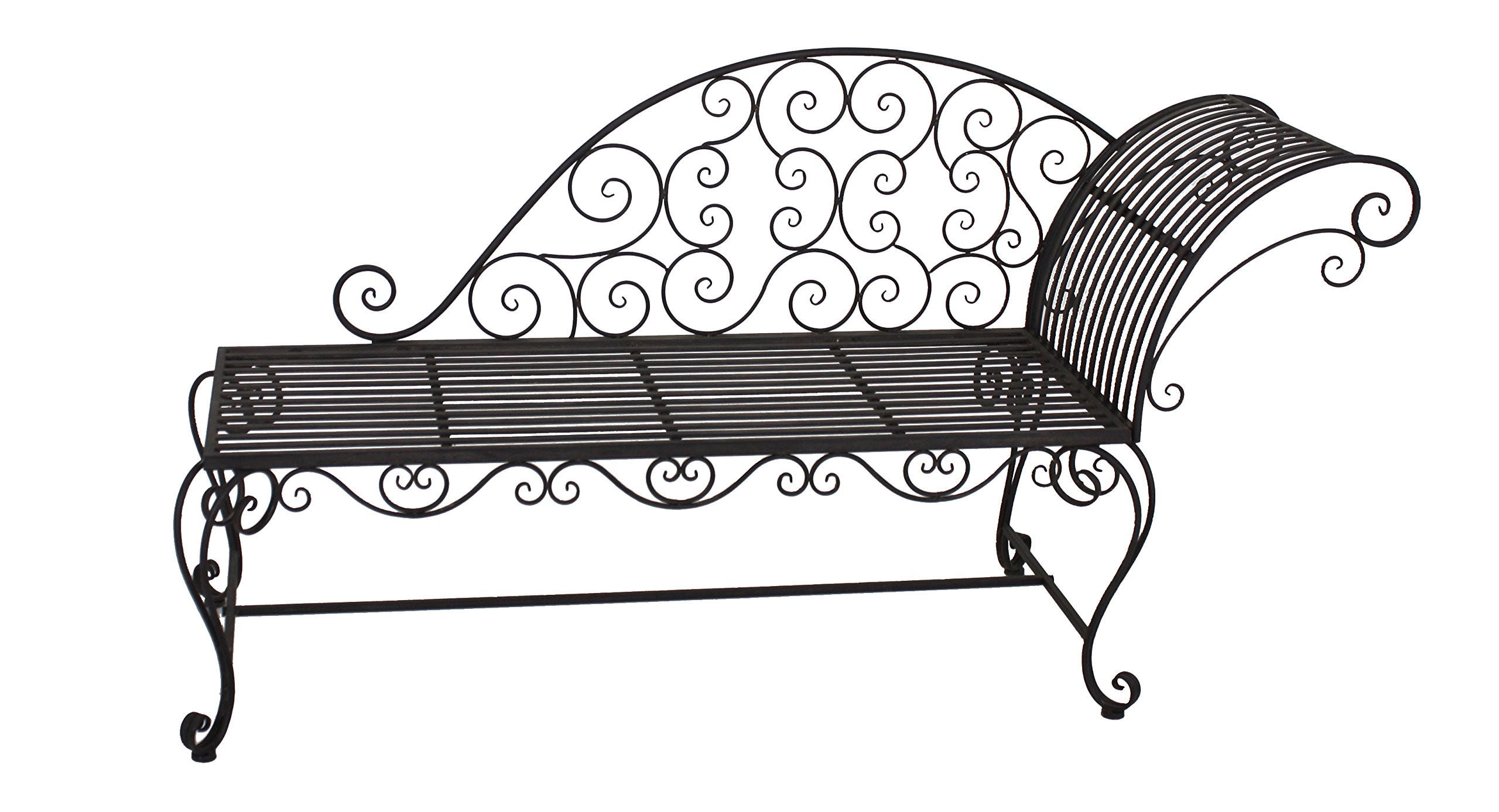 SONNENLIEGE Svea Schwarz-Braun Stahl Gartenbank Wetterfest Liegebank - Schwarz, Metall (163/87/47.5cm) - DELUKE