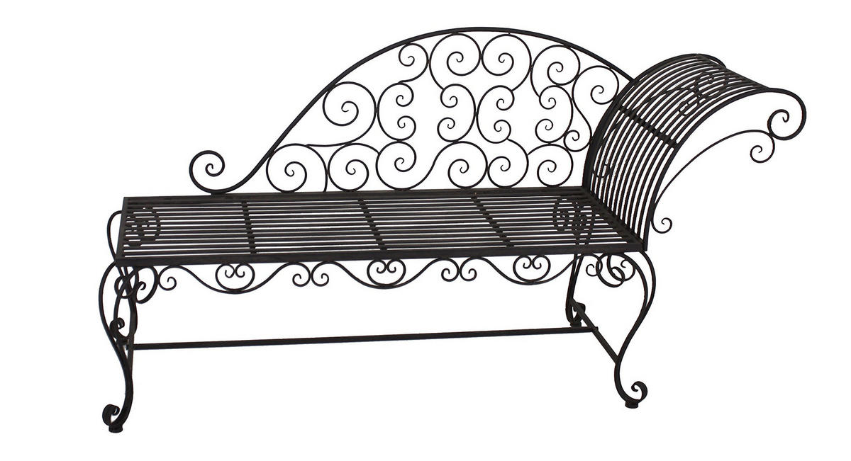 SONNENLIEGE Svea Schwarz-Braun Stahl Gartenbank Wetterfest Liegebank - Schwarz, Metall (163/87/47.5cm) - DELUKE