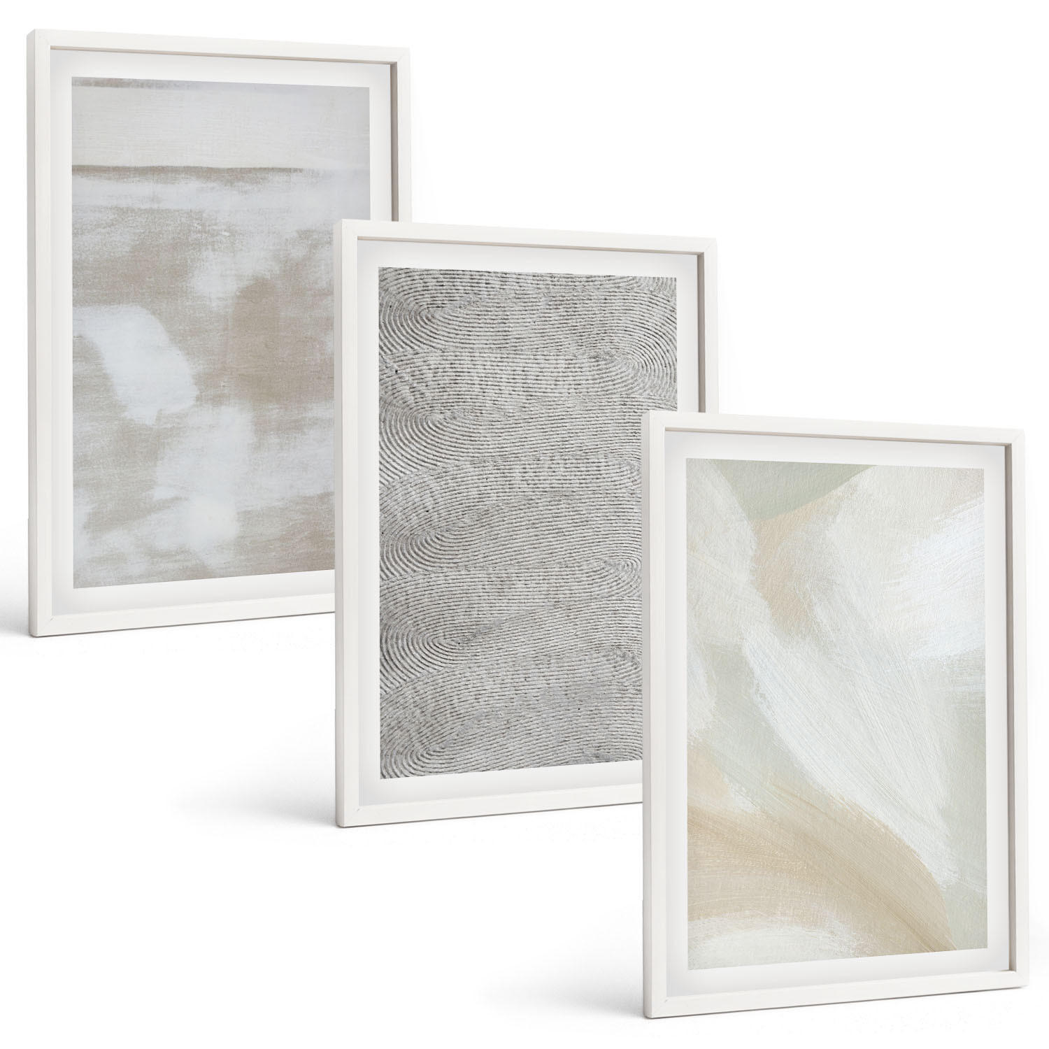 BILDER SET 3er Set - 40x60 cm Weißer Rahmen - Abstraktes modernes Design - Weiß, Kunststoff (40/60cm) - TULUP