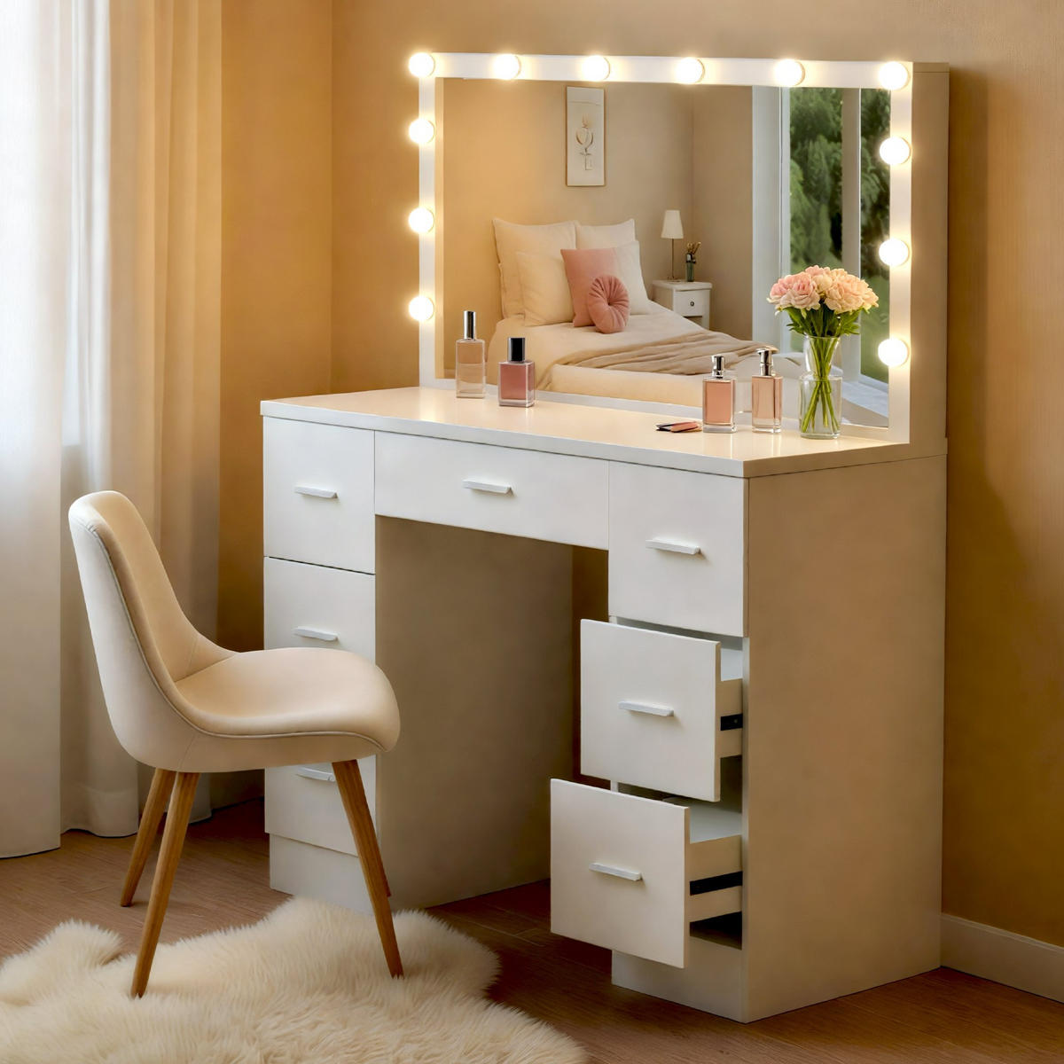 SCHMINKTISCH eckig 110/40/135 cm Holz Weiß - Weiß, Holz (110/135/40cm) - CLP