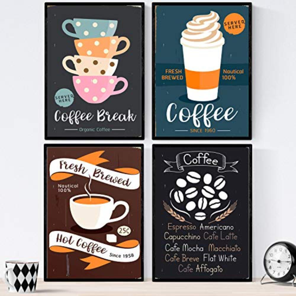 POSTER Set mit 4 Bunter Kaffee 2 A3 Rahmenlos - Klar, Papier (29.7/3cm) - Nacnic