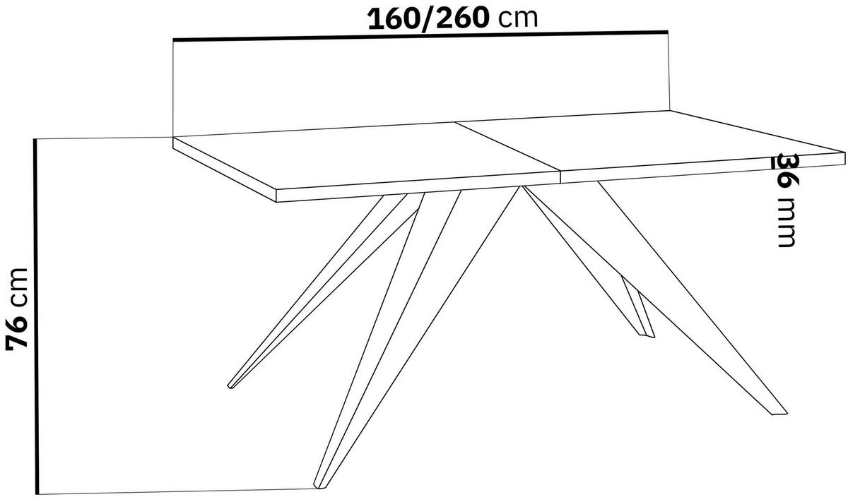 ESSTISCH Vance rechteckig ausziehbar, Craft Eiche 160-260/90/76 cm - Eiche Wotan/Schwarz, Holzwerkstoff/Metall (160/90/76cm) - WFL GROUP