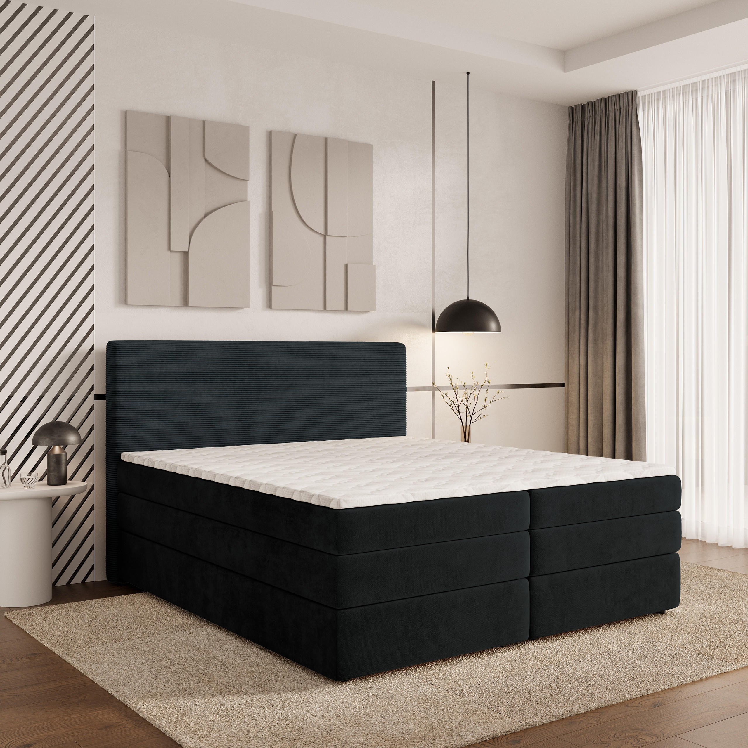 BOXSPRINGBETT MATERN 180x200 cm mit Matratze und Topper - Schwarz - Schwarz, Holz (180/200cm) - MASSENO
