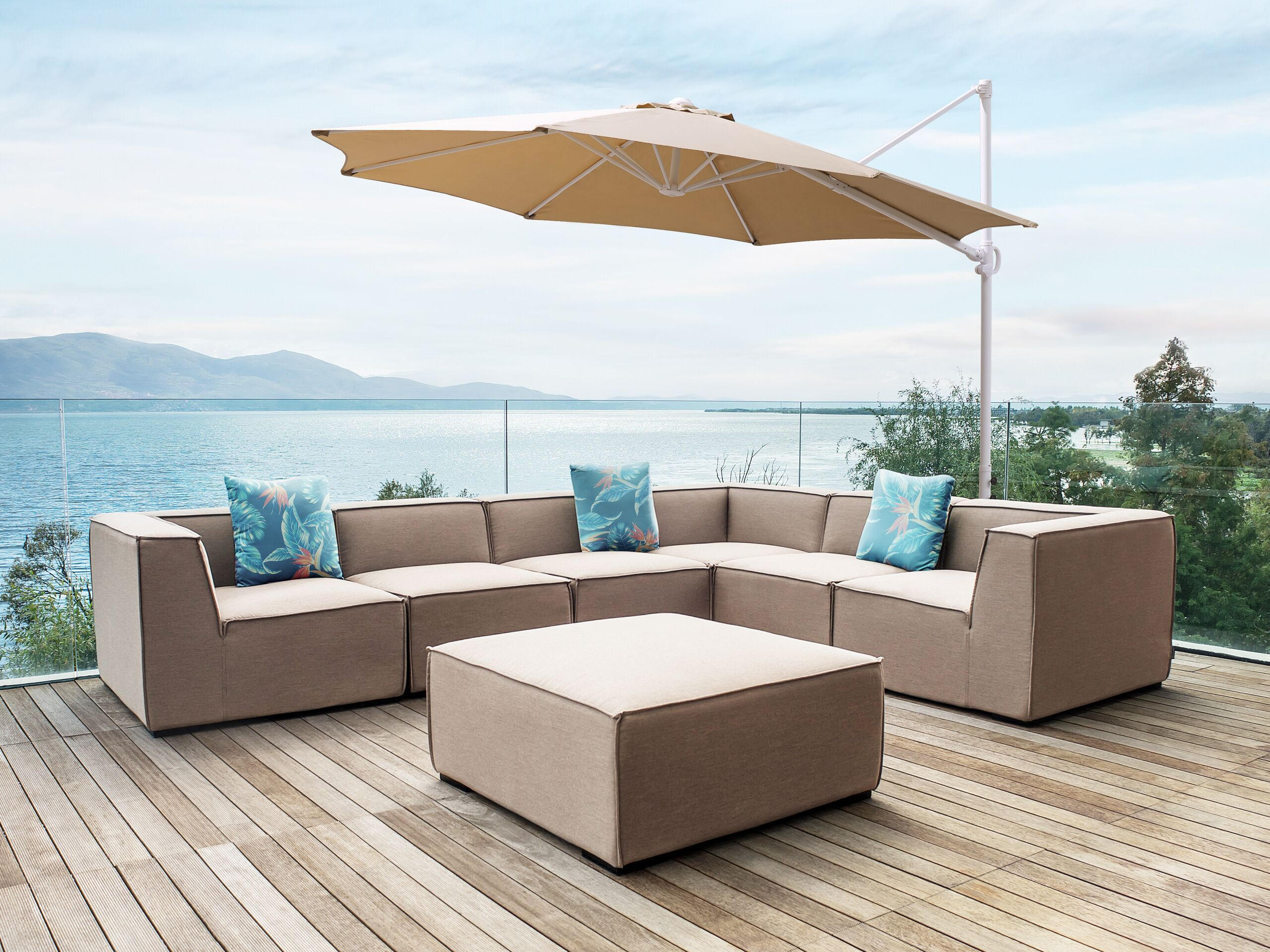 AMPELSCHIRM taupe/weiß 295 cm Savona II - Beige/Weiß, Textil (295/295cm) - Beliani