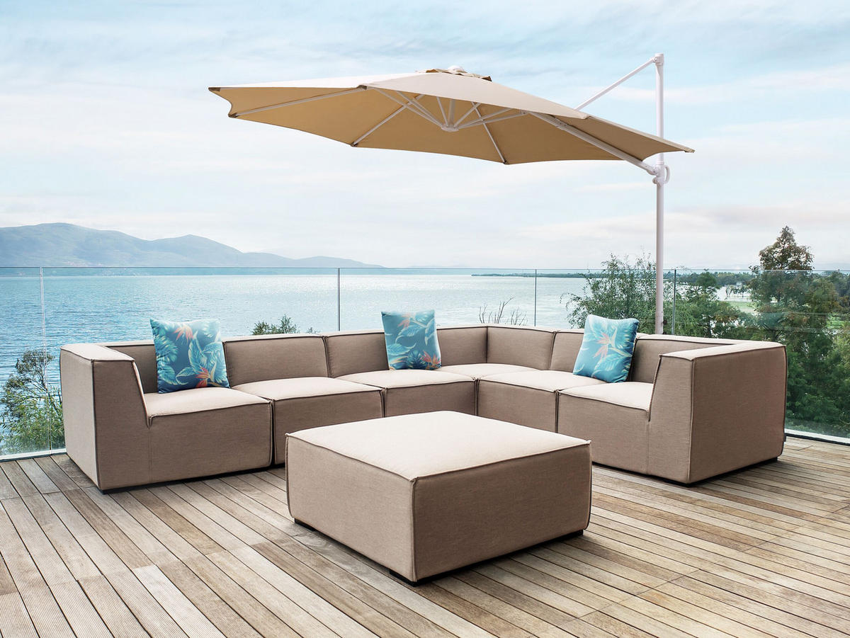AMPELSCHIRM taupe/weiß 295 cm Savona II - Beige/Weiß, Textil (295/295cm) - Beliani