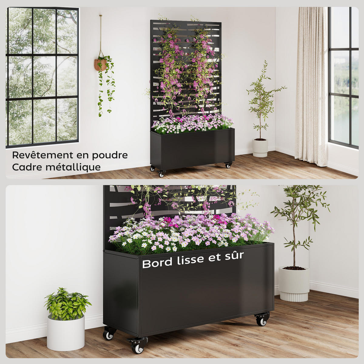 HOCHBEET DE-12280 auf Rollen mit Sichtschutz, 90/30/160 cm Schwarz - Schwarz, Metall (90/160/30cm) - ComfortXL