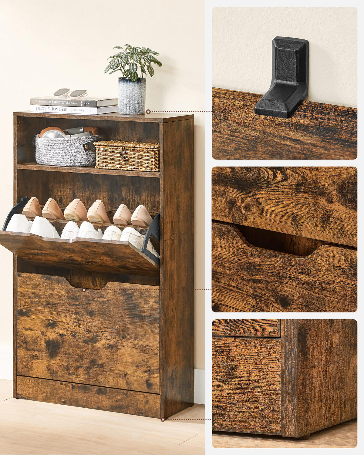 SCHUHSCHRANK, braun - Braun, Holzwerkstoff/Kunststoff (60/102/24cm) - A2A Home