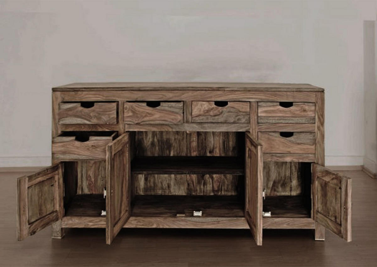 SIDEBOARD Sheesham 180x45x95 grau geölt NATURE GREY #84 - Grau, Holz (180/95/45cm) - Massivmoebel24