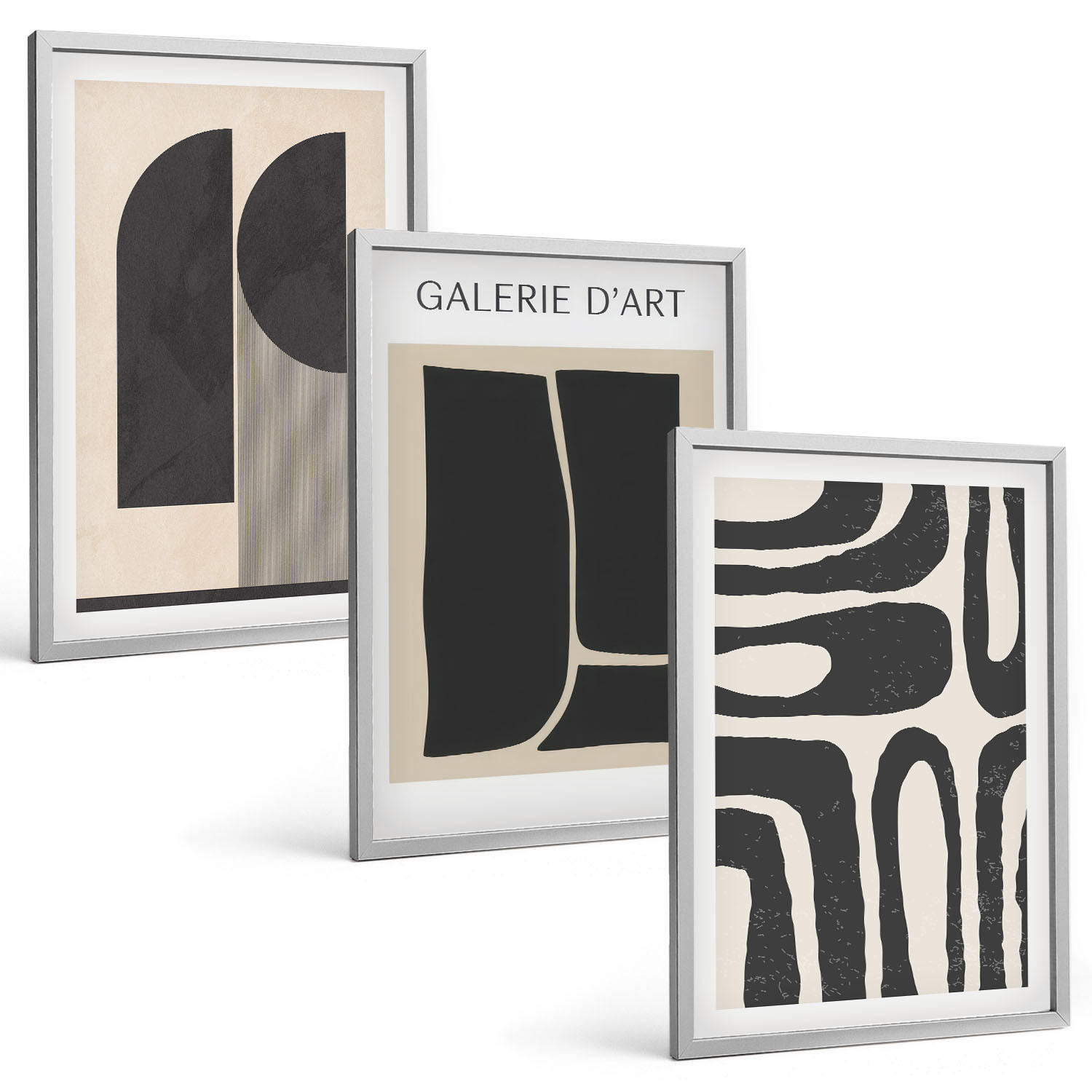 BILDER SET 3er Set - 40x60 cm Silberner Rahmen - Abstrakte minimalistische Poster - Silberfarben, Kunststoff (40/60cm) - TULUP