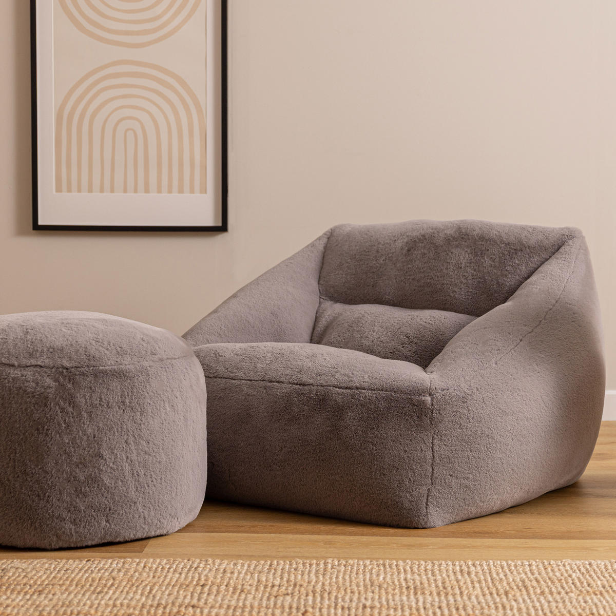 SITZSACK Sessel mit Sitzpouf Natalia - Grau, Textil (97/73/84cm) - icon