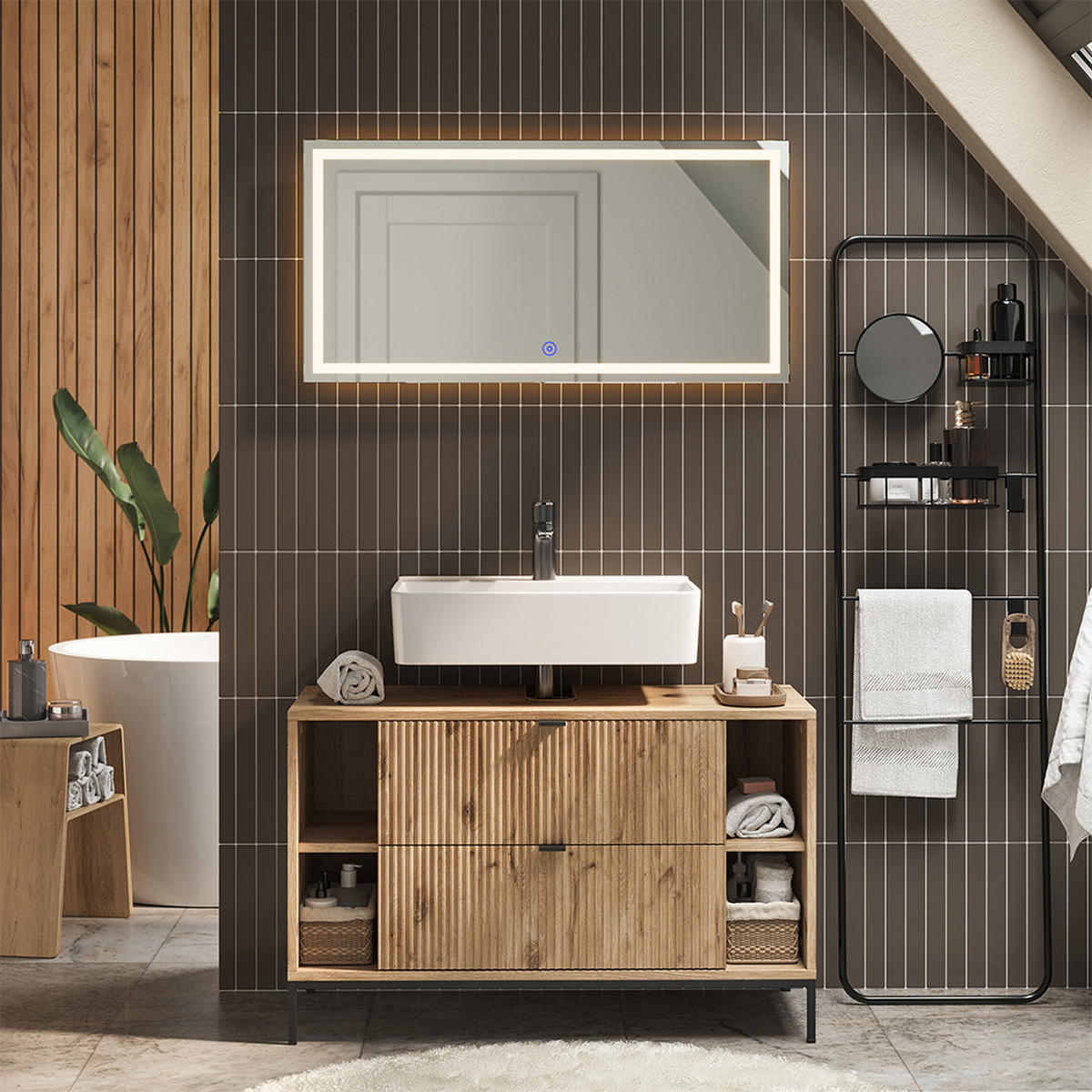 BADMÖBEL-SET Eliza Viking Oak 2 Teile - Eichefarben, Holzwerkstoff (100/63/45.1cm) - Vicco