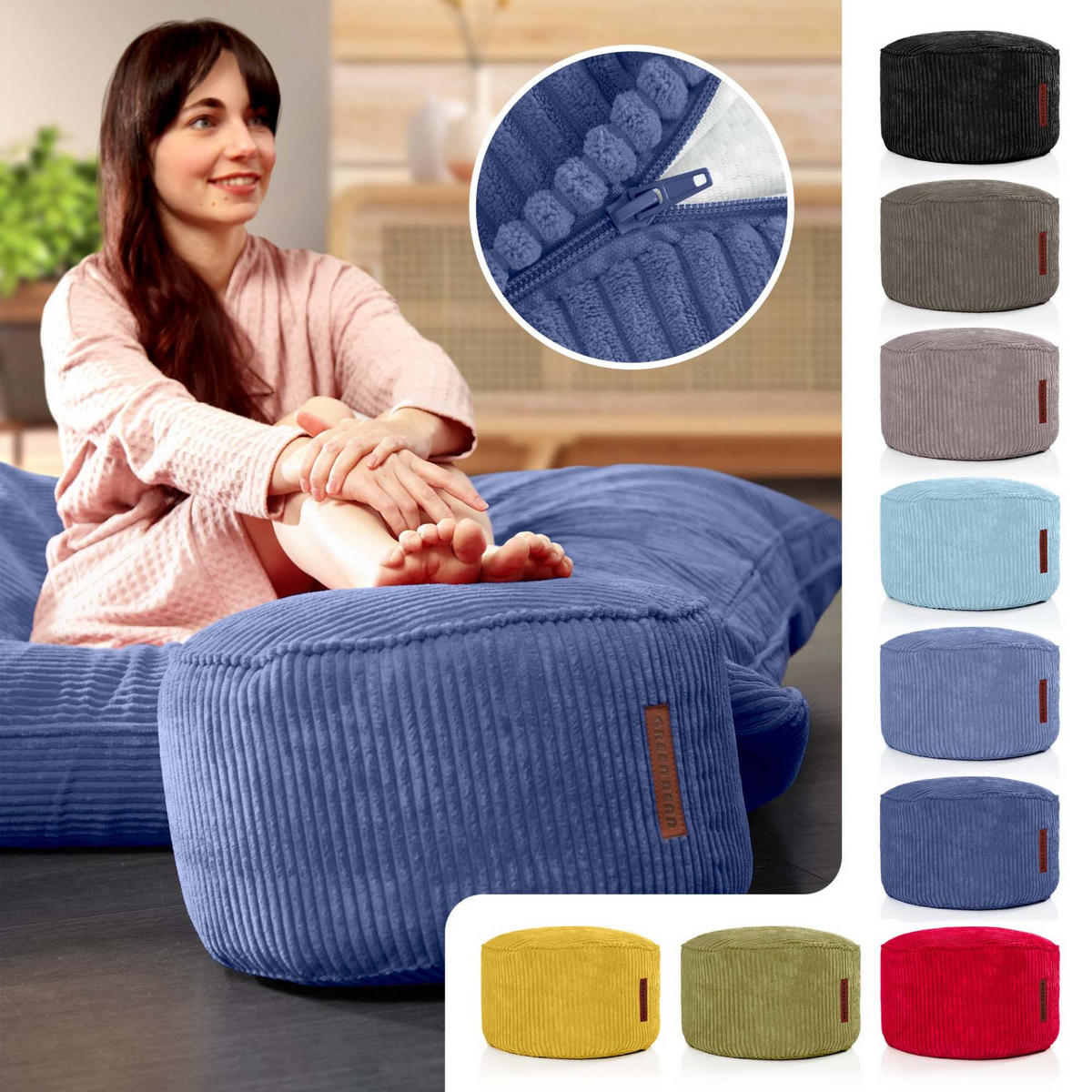SITZSACK-HOCKER Pouf "Cord" 45x25cm - Dunkelblau, Textil (45/25/45cm) - Green Bean