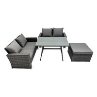 GARTENMÖBELSET mit ESSTISCH,HOCHLEHNER-SOFA Polyrattan Dunkelgrauer Mix 5-Sitzer - Dunkelgrau/Grau, Glas/Kunststoff - Fimous