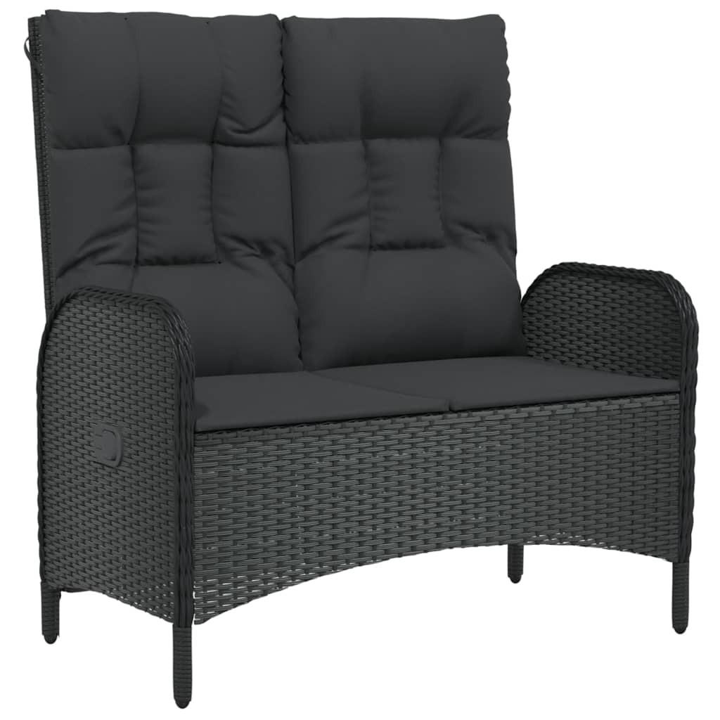 GARTENBANK mit Liegefunktion & Kissen 107cm Poly Rattan - Schwarz, Holz (107/109/62.5cm) - furnicato