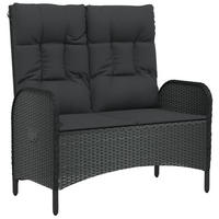 GARTENBANK mit Liegefunktion & Kissen 107cm Poly Rattan - Schwarz, Holz (107/109/62.5cm) - furnicato