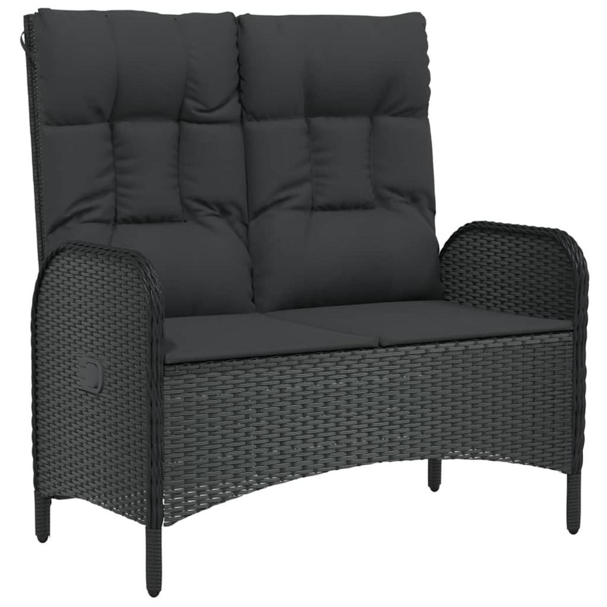 GARTENBANK mit Liegefunktion & Kissen 107cm Poly Rattan - Schwarz, Holz (107/109/62.5cm) - furnicato