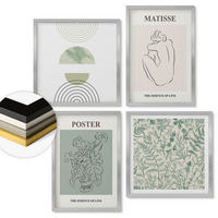 WANDBILDER 4er Set - 50x50 cm & 40x60 cm Silberner Rahmen - Linien, Pflanzenmuster, Minimalismus - Silberfarben, Kunststoff (50/50cm) - ArtPrintCave