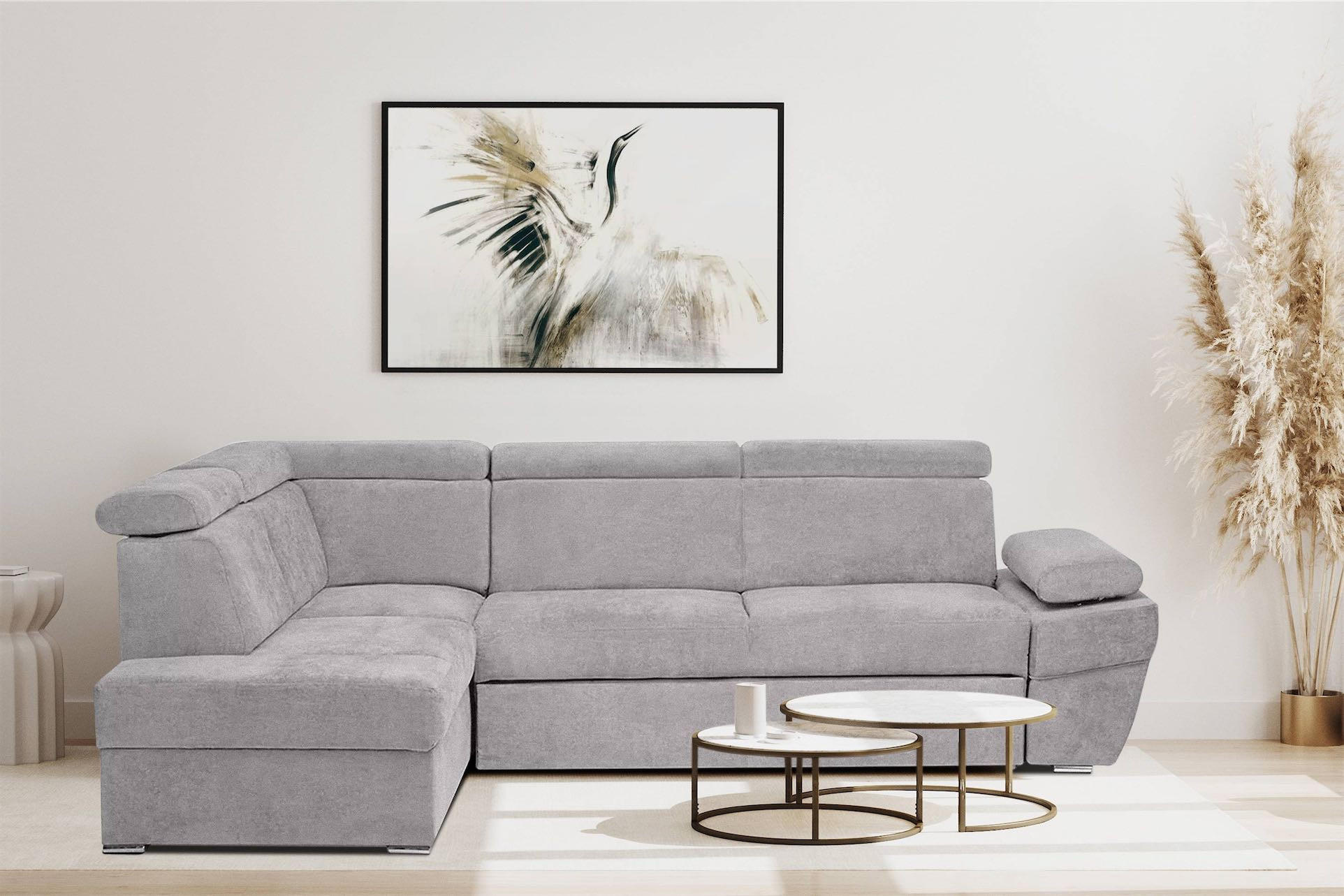 Thumbnail - Konsimo® Schlafecksofa, Silber, Textil, L-Form,L-Form, 270x190 cm, Hergestellt in Europa, Wohnzimmer, Sofas & Couches, W...