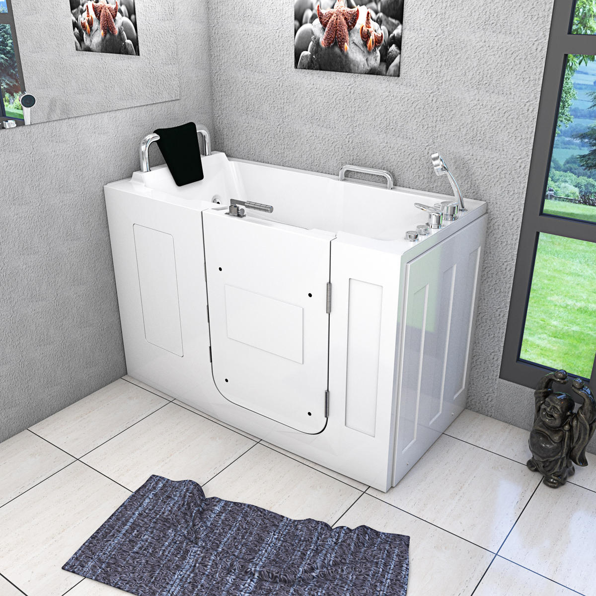 WHIRLPOOL-SENIORENWANNE S07WP-A-R Weiß - Weiß, Glas/Kunststoff (76/116/140cm) - AcquaVapore by Sandra Jentho