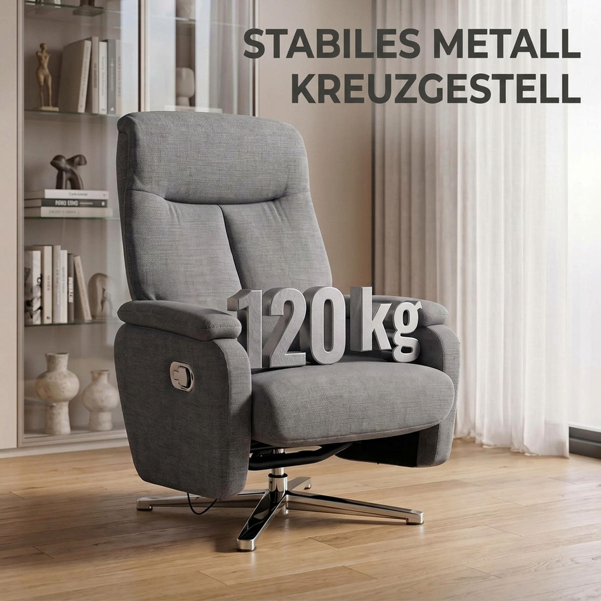 RELAXSESSEL-MIT-HOCKER 2er Set Leinenoptik Dunkelgrau - Dunkelgrau/Silberfarben, Holzwerkstoff/Textil (80/102/85.5cm) - HOMCOM