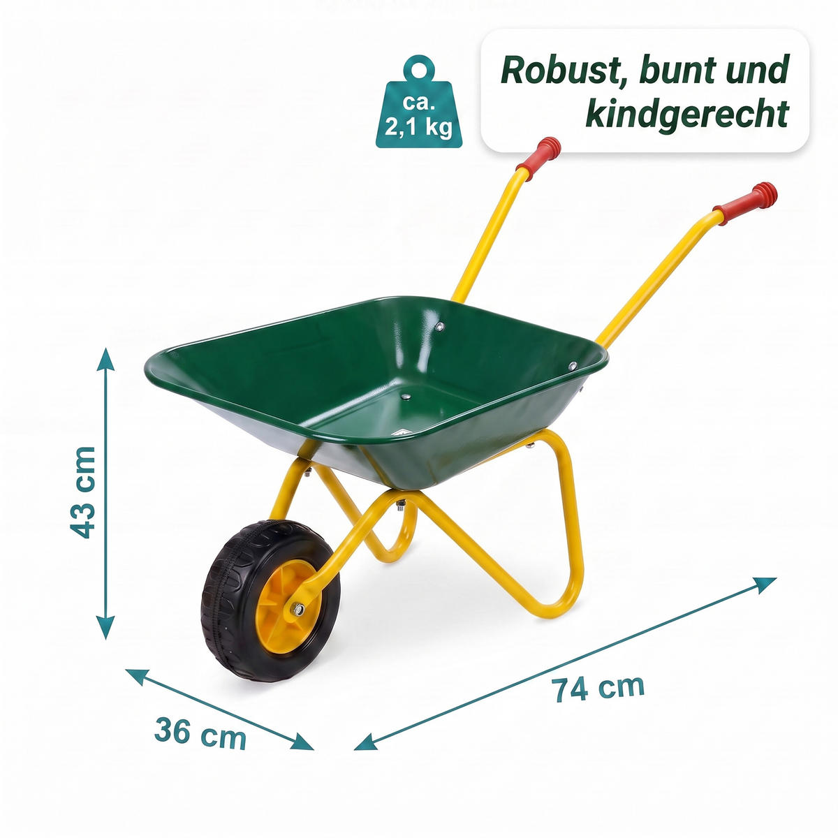 SKOTTKÄRRA Grön för barn metall - Mörkgrön, Metall/Plast (74/43/36cm) - Relaxdays