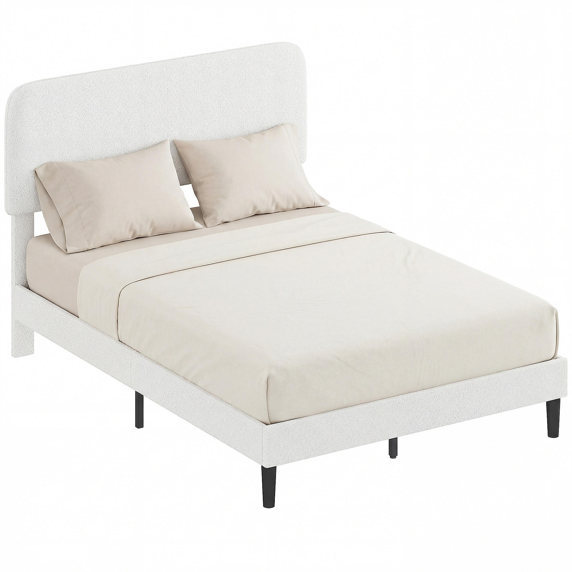 BETTGESTELL 140x200 cm DE-08251 Teddy-Fleece-Kopfteil, Metallrahmen Weiß - Weiß, Metall (140/200cm) - ComfortXL