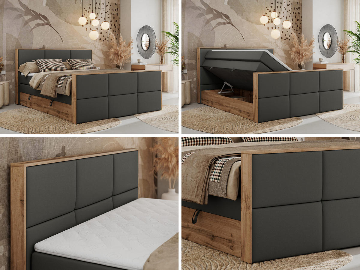 BOXSPRINGBETT ALBERO 2 KING DUO 200/200 Dunkelgrau Kunstleder - H4 - Dunkelgrau, Holz/Textil (200/200cm) - MKS