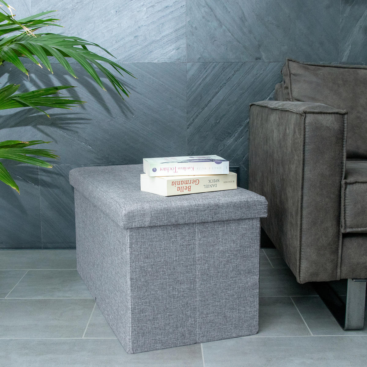 SITZBANK Faltbar in Leinen Optik 78/38/38 cm (Grau) - Grau, Textil (78/38/38cm) - Intirilife