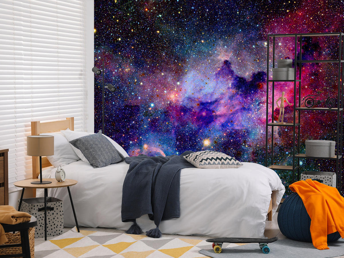 FOTOTAPETA Pre Študentskú Izbu Farebná Hmlovina Kozmos Galaxia 450 x 315 cm - čierna/ružová, papier (450/315cm) - Muralo