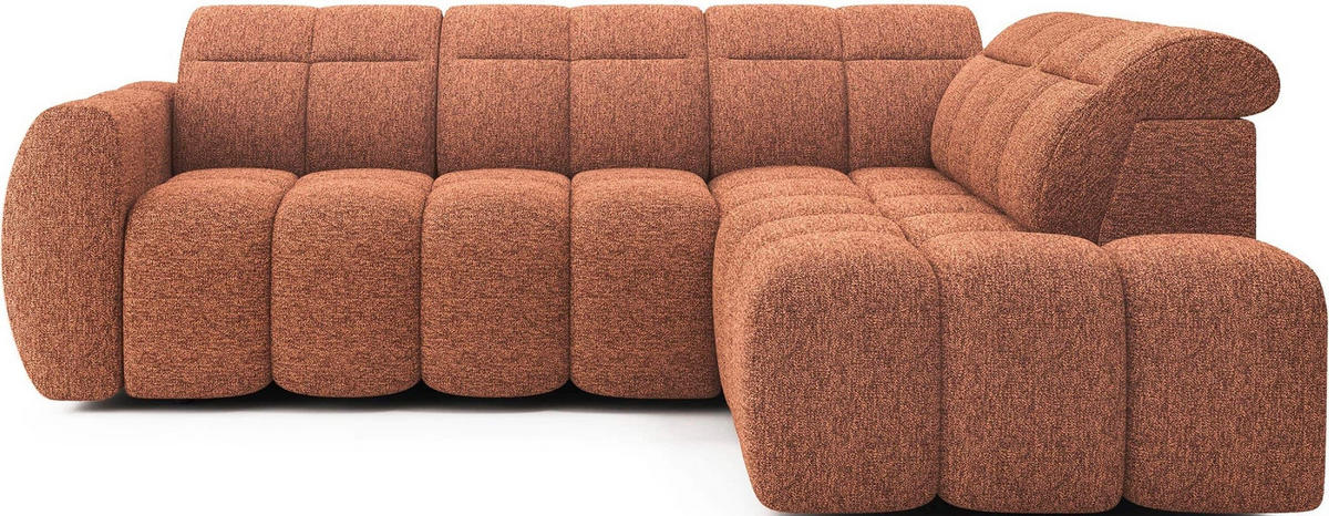 ECKSOFA mit elektrischem Sitzvorschub, Bettkasten und verstellbare Kopflehnen - Orange, Naturmaterialien/Textil (208/258cm) - Eltap