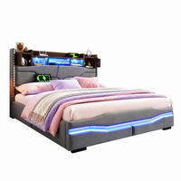 POLSTERBETT 160/200 cm aus Leinen mit LED-Beleuchtung, Grau - Grau, Textil (160/200cm) - OKMYHOME