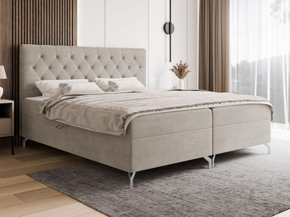 BOXBETT Guilette - H3 - Beige/Silberfarben, Holz/Holzwerkstoff (160/200cm) - MIRJAN24