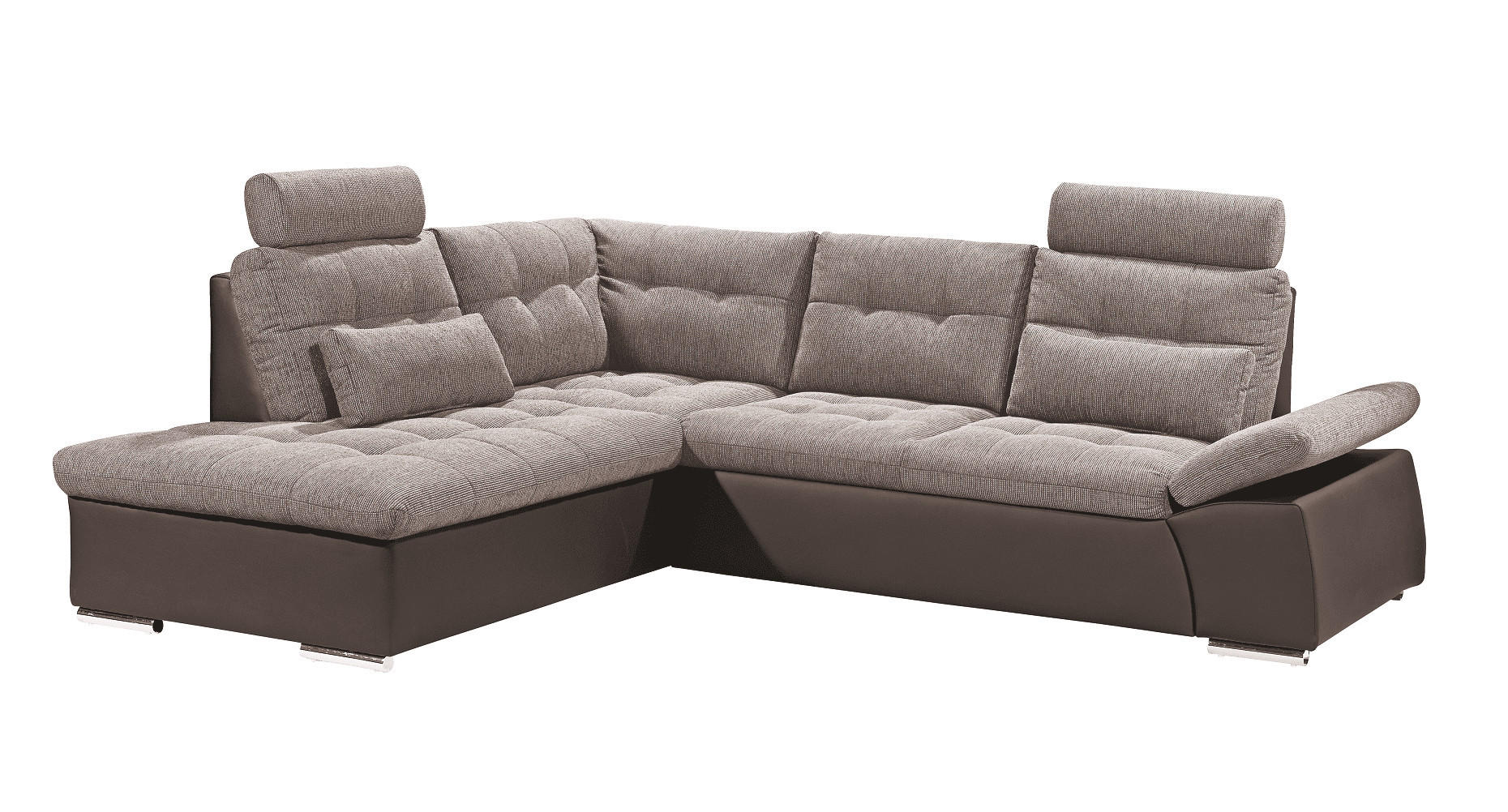 ECKSOFA mit Schlaffunktion, Armlehnfunktion und Kopfstützen - Chromfarben/Beige, Textil (260/219cm) - ed exciting design