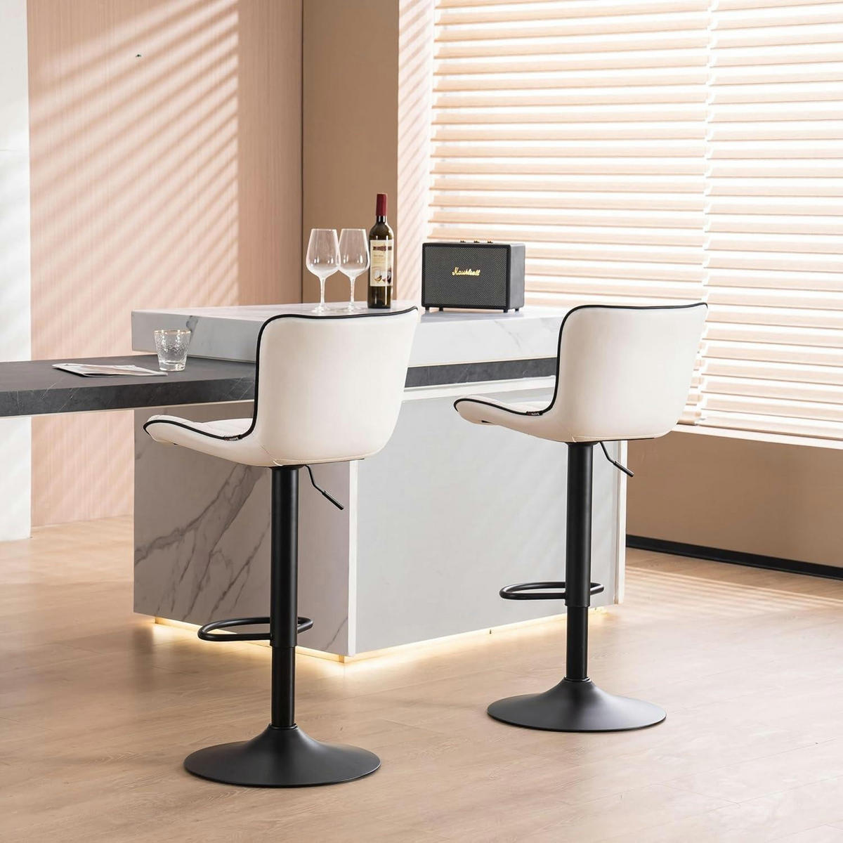 BARHOCKER 2er Set Kunstleder Weiß Höhenverstellbar - Weiß, Kunststoff (83/54/48cm)