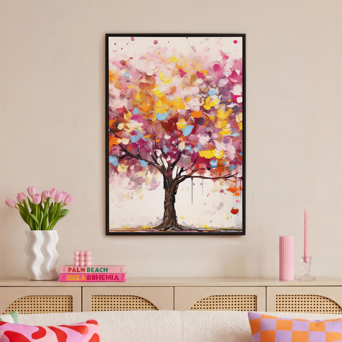 LEINWAND Bilder mit Rahmen - Aquarell - Baum - Kunst - Abstrakt - 60x90 - Multicolor, Textil (60/90cm) - MuchoWow