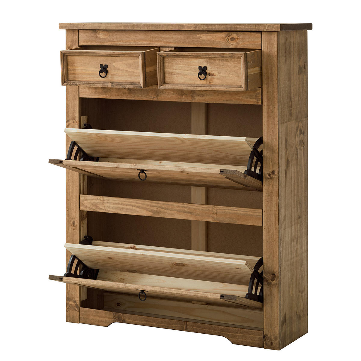 SCHUHKIPPER - Kiefer massiv - Schwarz/Kieferfarben, Holz/Metall (99/123/32cm) - home24