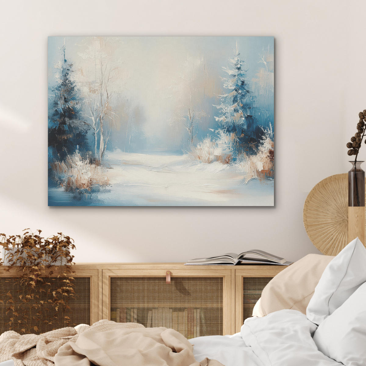 AKUSTIKPANEEL Wald - Winter - Natur - Abstrakt - Schnee 80x60 cm - Weiß, Textil (80/0.9/60cm) - MuchoWow