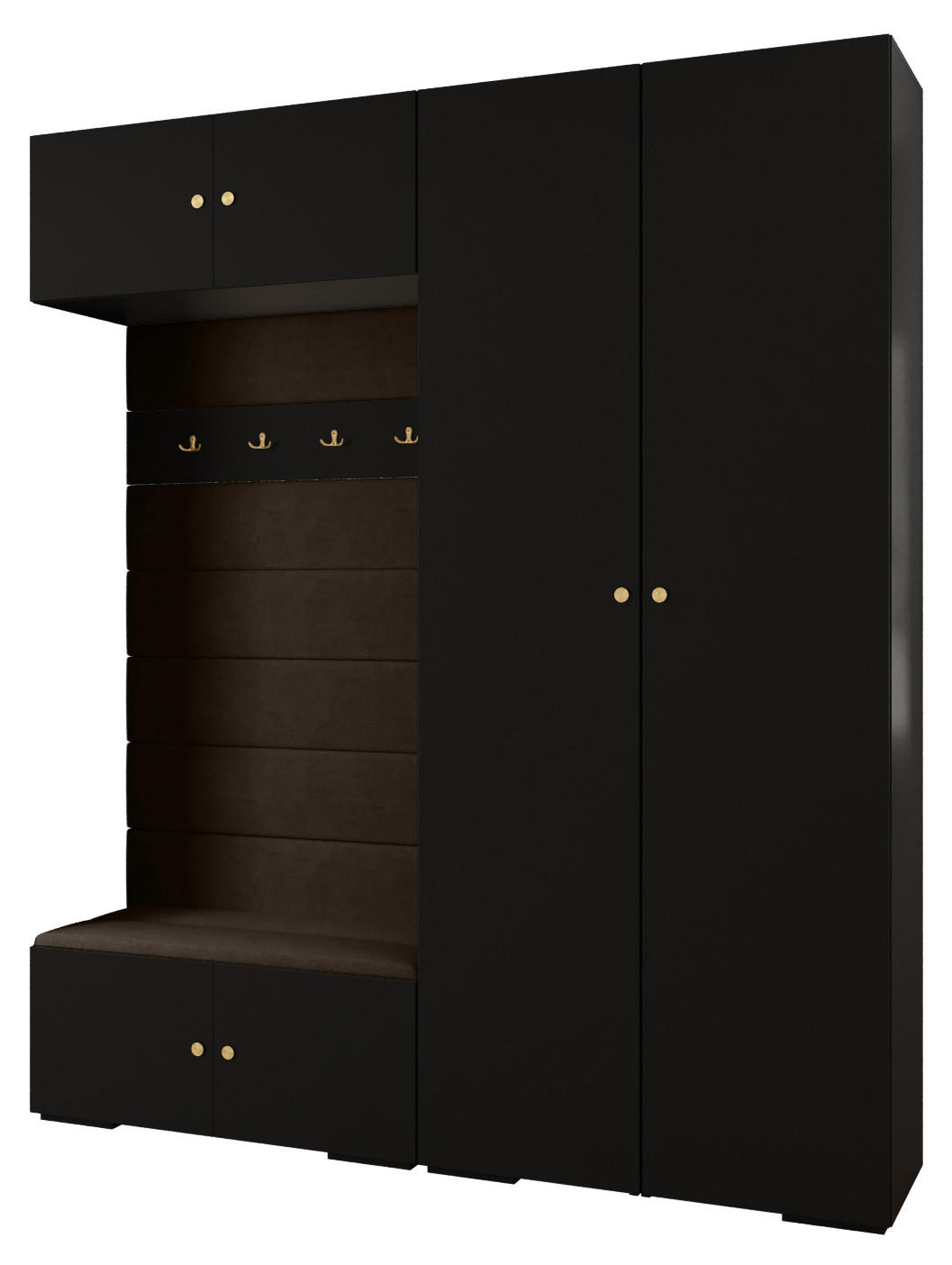 Abiks Möbel Garderoben-Set Schwarz, Braun, Gold 200x236.7x47 cm