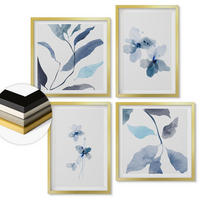 WANDBILDER 4er Set - 50x50 cm & 40x60 cm Goldrahmen - Minimalistische blaue Blumen - Goldfarben, Kunststoff (50/50cm) - ArtPrintCave