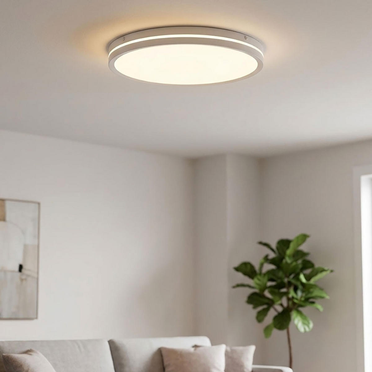 DECKENLEUCHTE DWAIN, WEISS, LED, DIMMBAR - Weiß, Kunststoff (37/37/7cm) - Globo Lighting