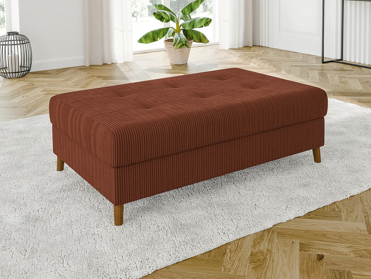 WOHNLANDSCHAFT inkl. Hocker Alma Terrakotta Cord - Terra cotta/Braun, Holz/Textil (310/81/161cm) - S-Style Möbel