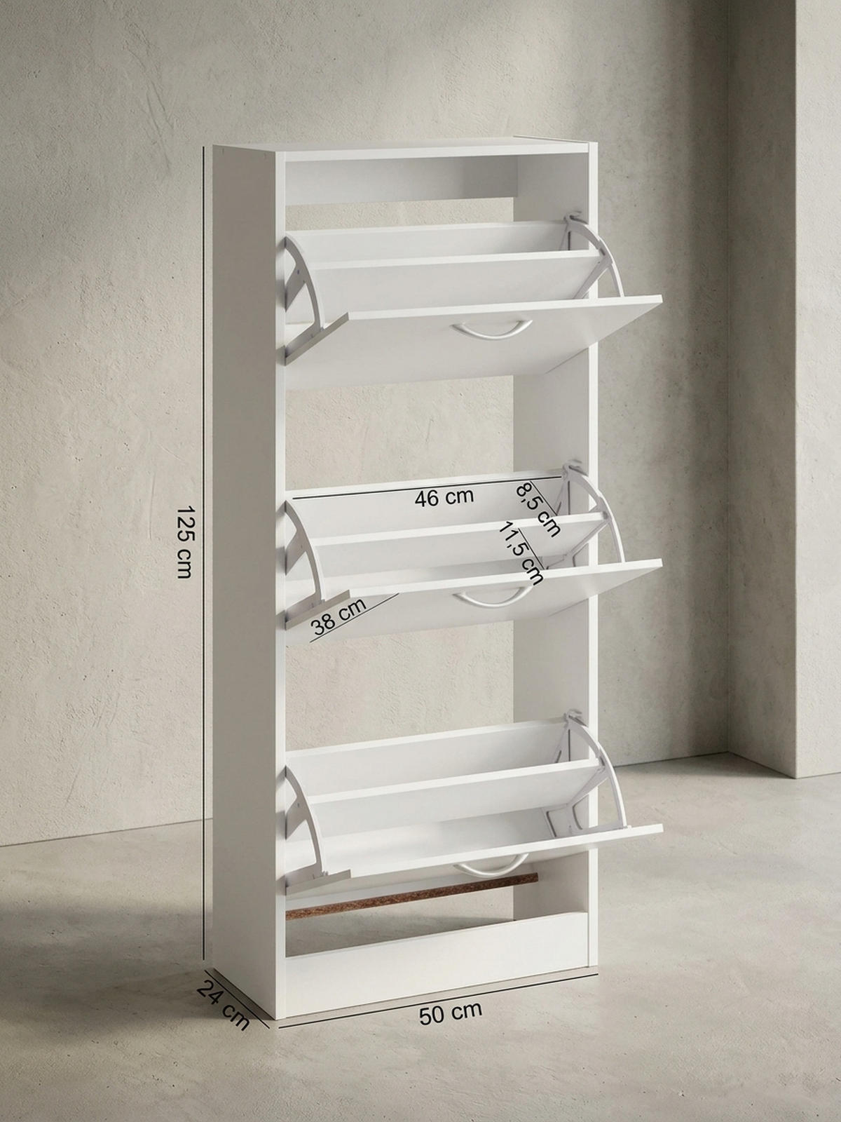 SCHUHSCHRANK – Weiß, 3 Fächer, für ca. 18 Paar Schuhe, 50x125x24 cm - Weiß, Holz (50/125/24cm) - KADIMA DESIGN