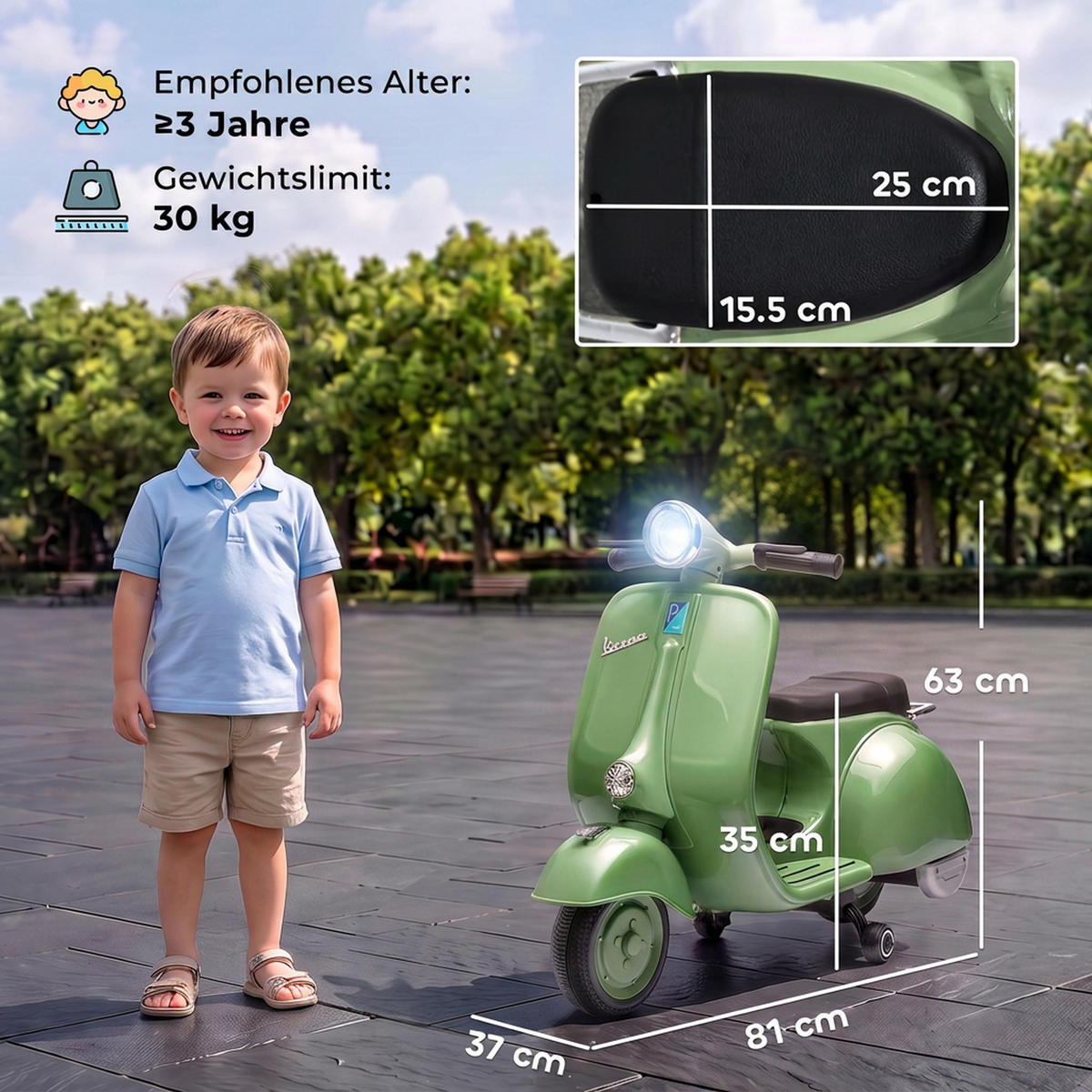 KINDERMOTORRAD Kunststoff Stahl Grün - Grün, Kunststoff (81/37/63cm) - AIYAPLAY