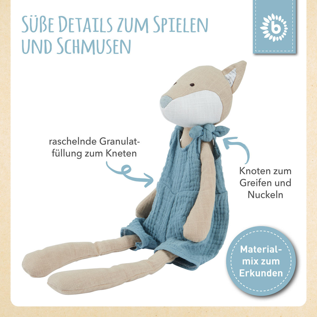 KUSCHELTIER Leinen und Musselin Fuchs - Beige, Textil (13/23cm) - Bieco Spielwaren