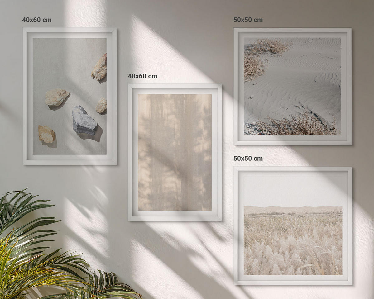 BILDER SET 4er Set - 50x50 cm & 40x60 cm Weißer Rahmen - Boho-Naturtexturen - Weiß, Kunststoff (50/50cm) - TULUP
