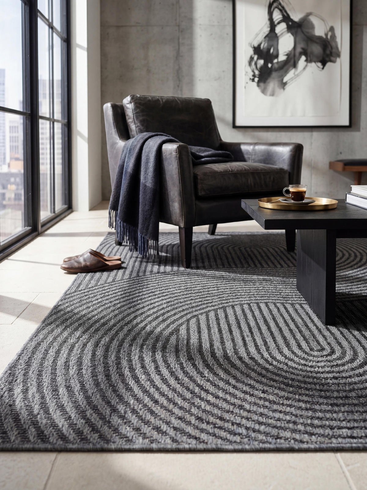 FLACHWEBTEPPICH Geometrisch BORNO Polypropylen Anthrazit 240 x 340 cm - Anthrazit, Textil (240/340cm) - KADIMA DESIGN