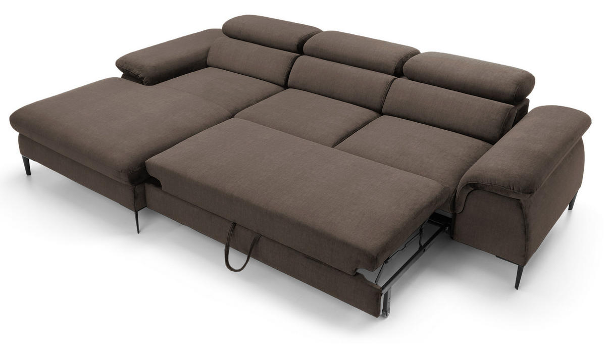 ECKSOFA L-Form 290 cm Amaro M mit Schlaffunktion, Links, Braun - Braun, Holz (288/182cm) - Emporius